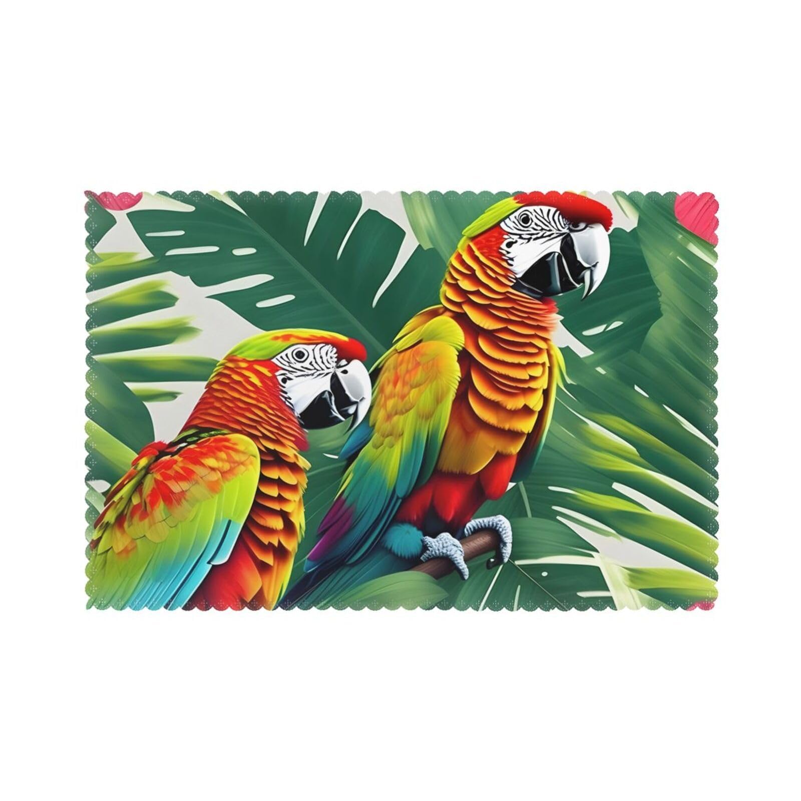Tropical Flower Leaf Parrot Print Placemats for Dining Table Set of 6 12x18 Inch Table Mats for Party Kitchen Dining.