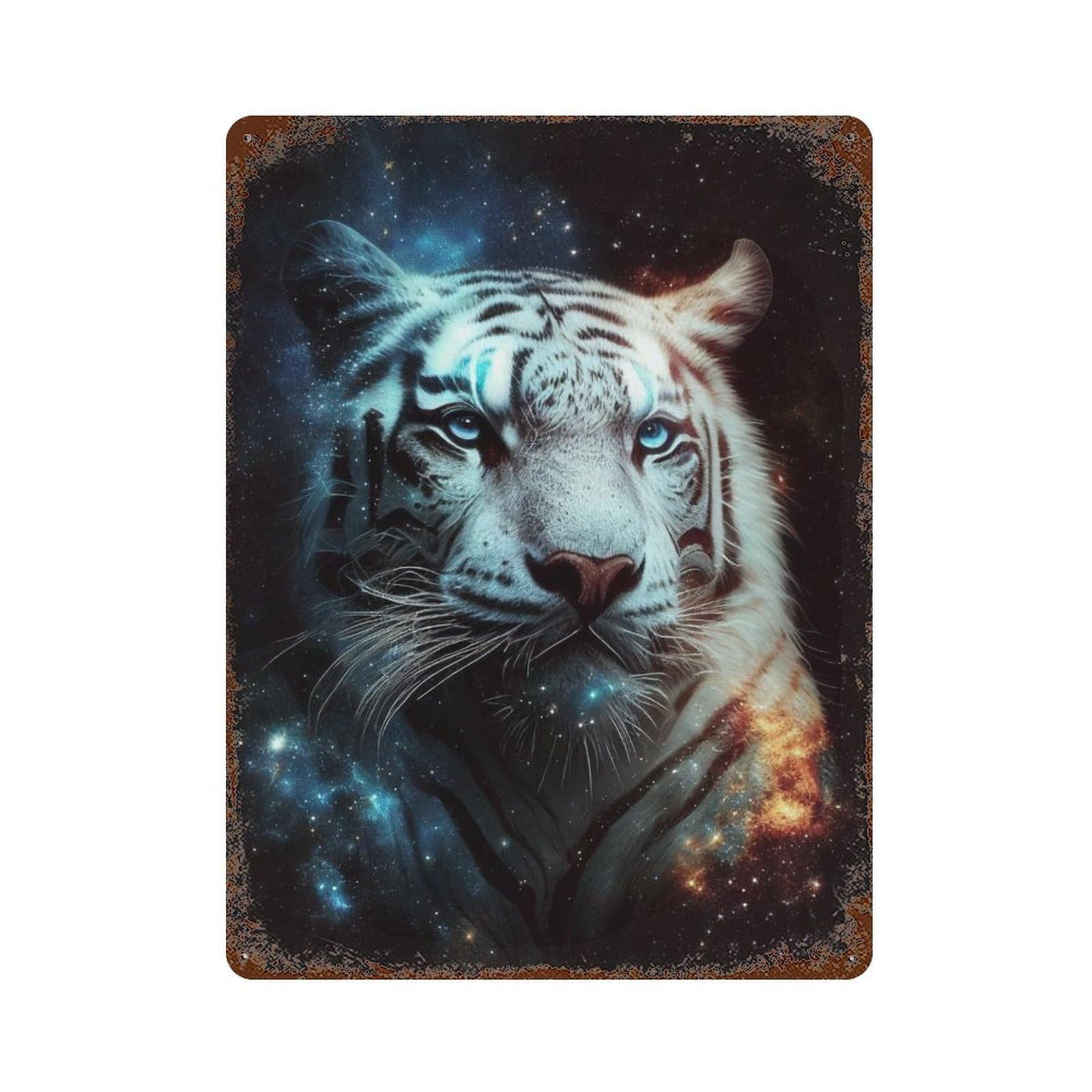 Vintage Rust Metal Sign Galactic Tiger Portrait -7 15.7"x11.8", Vintage Wall Decor for Office, Studio And Wall Decor
