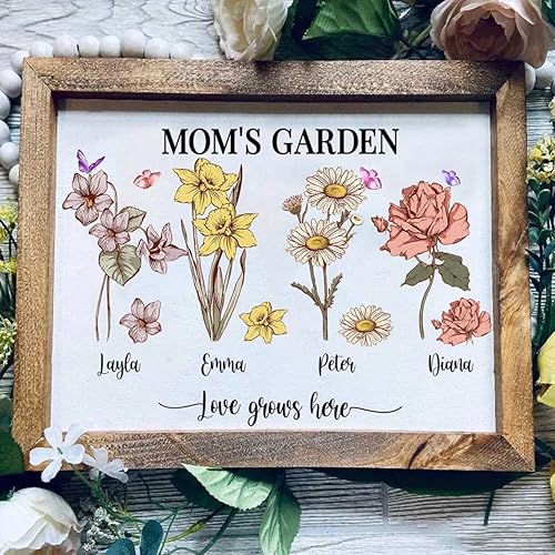 Miniatura 16 de Letrero personalizado para jardín de mamá con nombres de nietos y flor de nacimiento para regalo del Día de la Madre, regalos para abuela, letrero