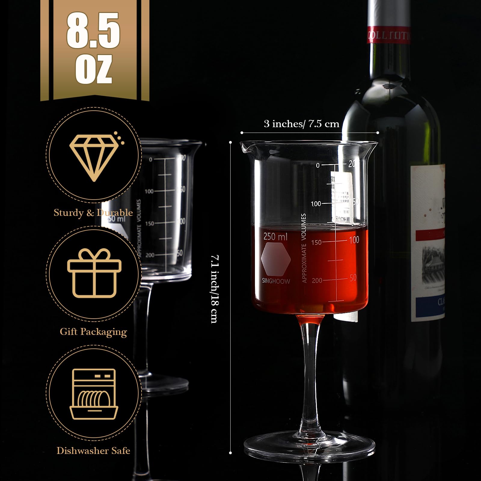 Laborbecher, Weingläser, 240 ml, Chemiegläser, dickes Glas für Wein, Borosilikatglas mit abgestufter Chemie, Glaswaren, Wissenschaft, Weihnachtsgeschenk, 4 Stück
