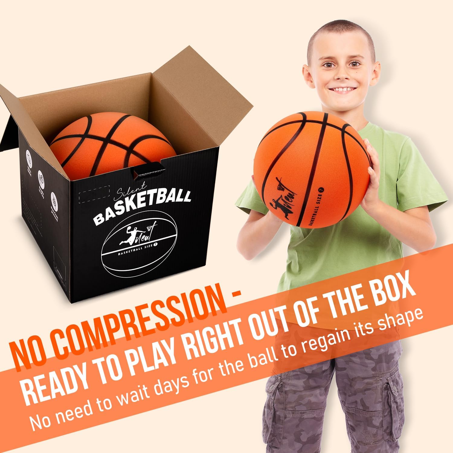Silent Basketball Size 7 (29.5") - Indoor Basketball Airless Pro Foam Ball - Dribbling & Training Quiet - Not Vacuum Shipped Ready to Play - Real Feel High Bounce Stocking Stuffers