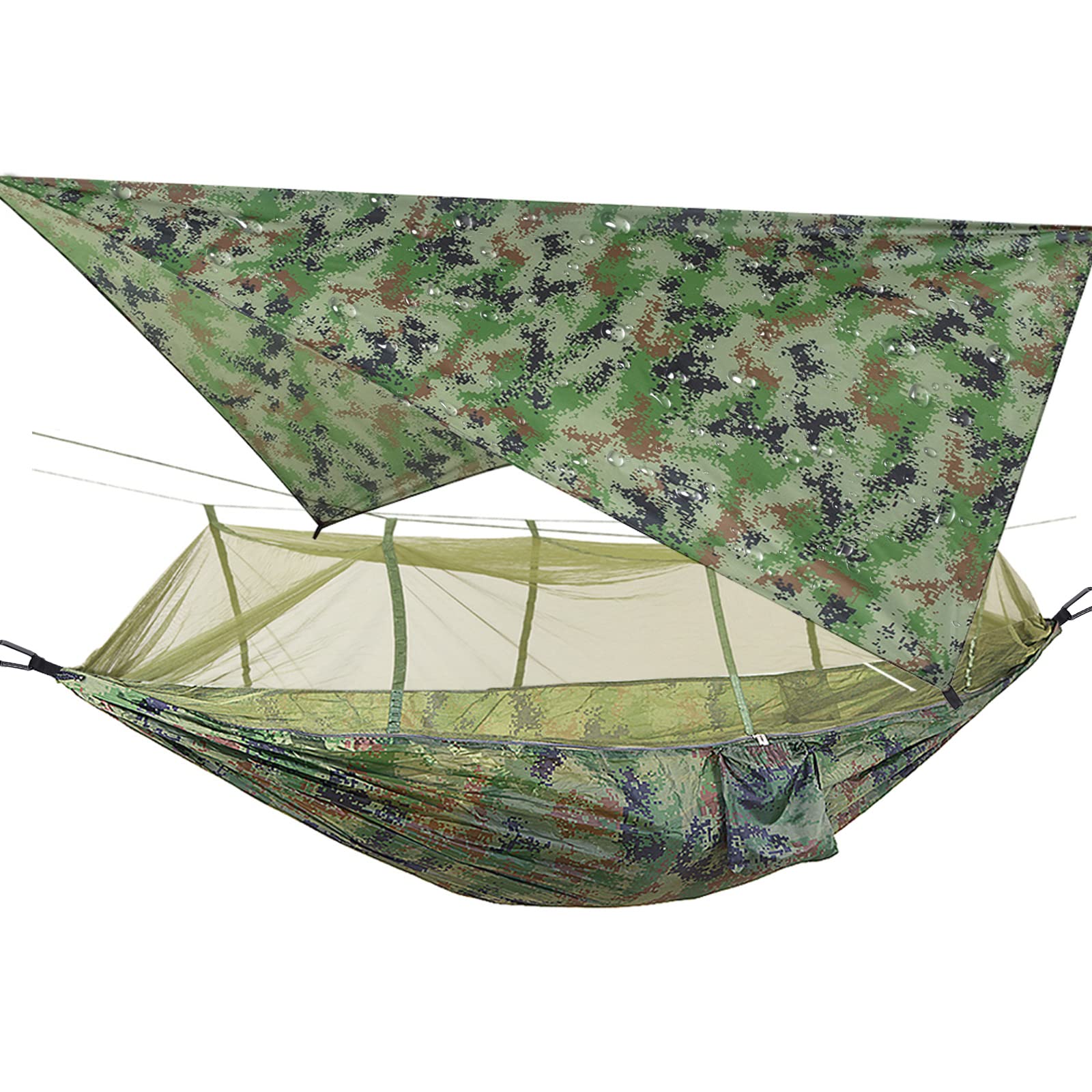 TOPCHANCES Hamac de Camping ultraléger Portable en Nylon avec moustiquaire, Sangles d'arbre et bâche de Pluie pour hamac en Plein air