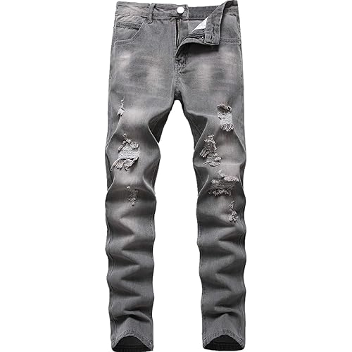 FREDD MARSHALL Men's Skinny Slim Fit Ripped Distressed Stretch Jeans Pants