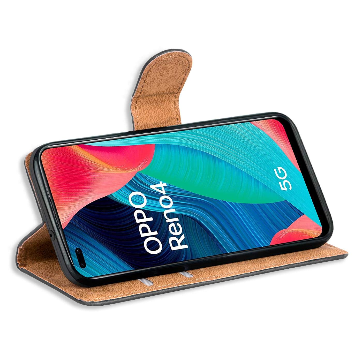 MoEx Custodia Portafoglio Per Oppo Reno4 5G - Pelle Vegana Con Protezione 360° - Nero