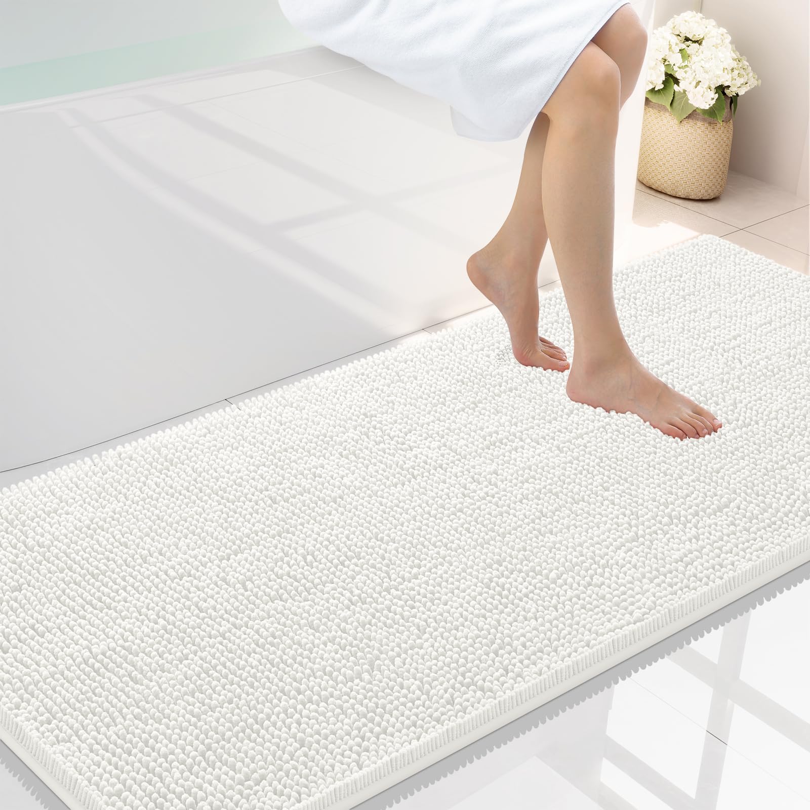 Smiry Luxury Chenille Bathroom Rugs 59x24, Extra Soft and Absorbent Shaggy Bath Mat, Machine Washable, Non-Slip Plush Carpet Runner for Tub, Shower,
