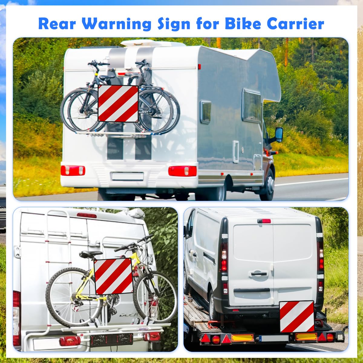 Pannello di Avvertimento Italia Segnale Riflettente Rosso Bianco Cartello per Carichi Sporgenti Omologato Cartello Carichi Sporgenti Omologato per portabiciclette portabiciclette camper