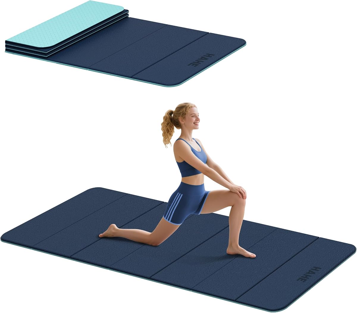 Estera plegable para ejercicios de yoga, 74 pulgadas de largo x 32 pulgadas de ancho x 1/3 pulgadas de grosor, estera de entrenamiento de TPE | Esteras de yoga plegables anchas multiusos con superficie antideslizante, portátil para yoga/pilates/gimnasio en casa, portátil de 7 pliegues para mujeres y hombres