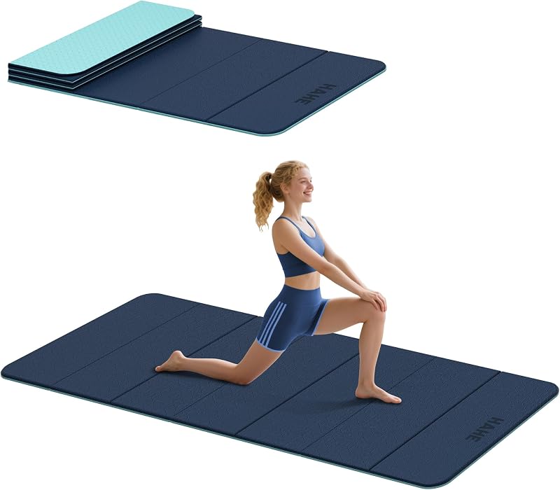 Estera plegable para ejercicios de yoga, 74 pulgadas de largo x 32 pulgadas de ancho x 1/3 pulgadas de grosor, estera de entrenamiento de TPE | Esteras de yoga plegables anchas multiusos con superficie antideslizante, portátil para yoga/pilates/gimnasio en casa, portátil de 7 pliegues para mujeres y hombres