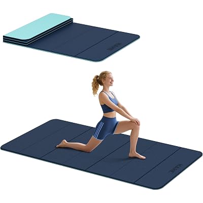HAHE Foldable Yoga Exercise Mat, 74"Lx32"Wx1/3"Thick, TPE Multi-purpose Workout Mats with Non-slip Surface, Portable for Yoga/Pilates/Studio/Home Gym
