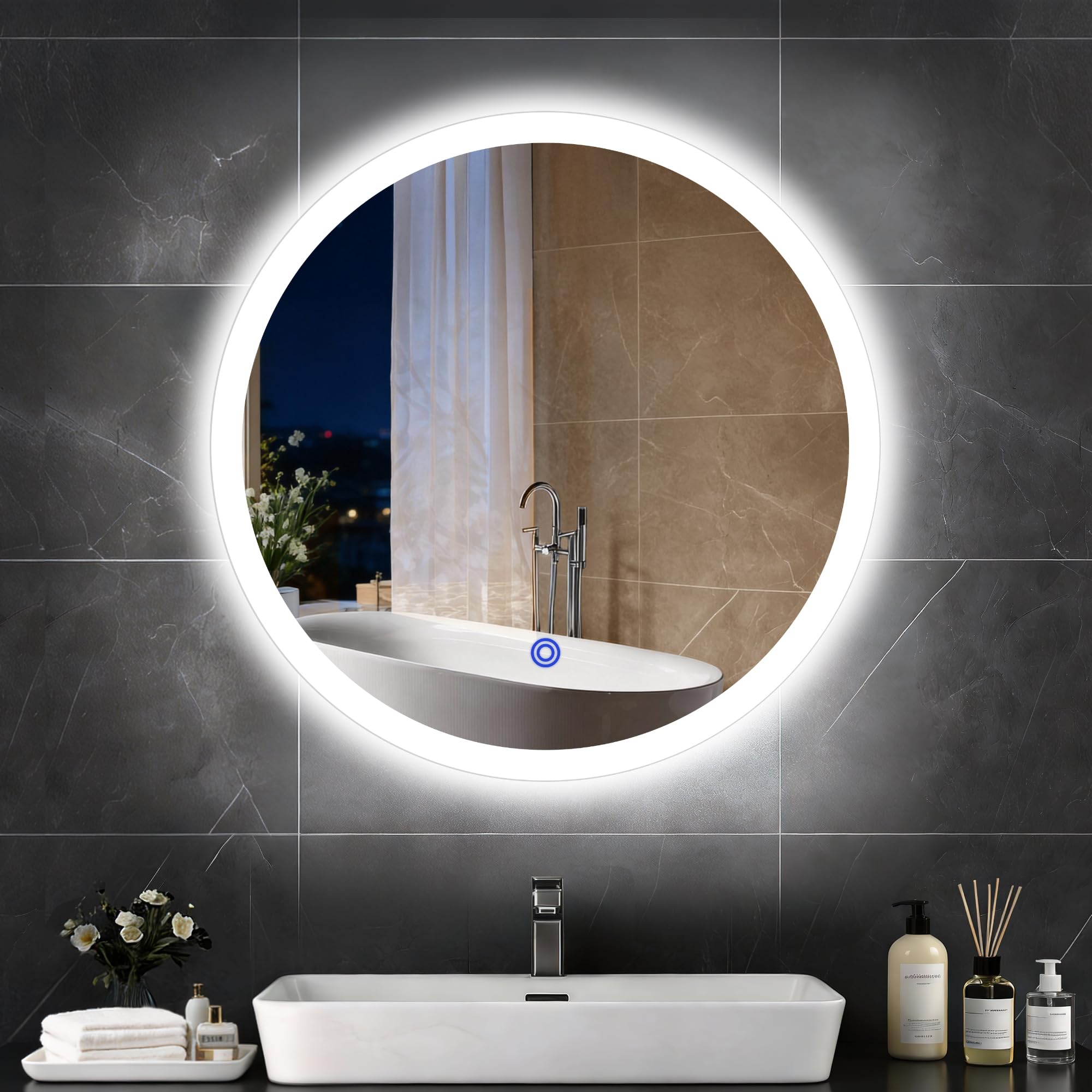 20 x20 Round LED Bathroom Mirror with Lights Smart Mirror Dimmable-Memory Functionr Backlit Front Lit Wall-Mounted Vanity Mirror
