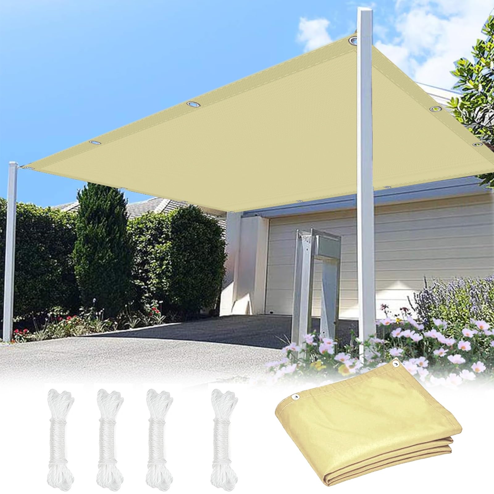 Toile ombrage jaune sable pour aménager une terrasse ou un extérieur
