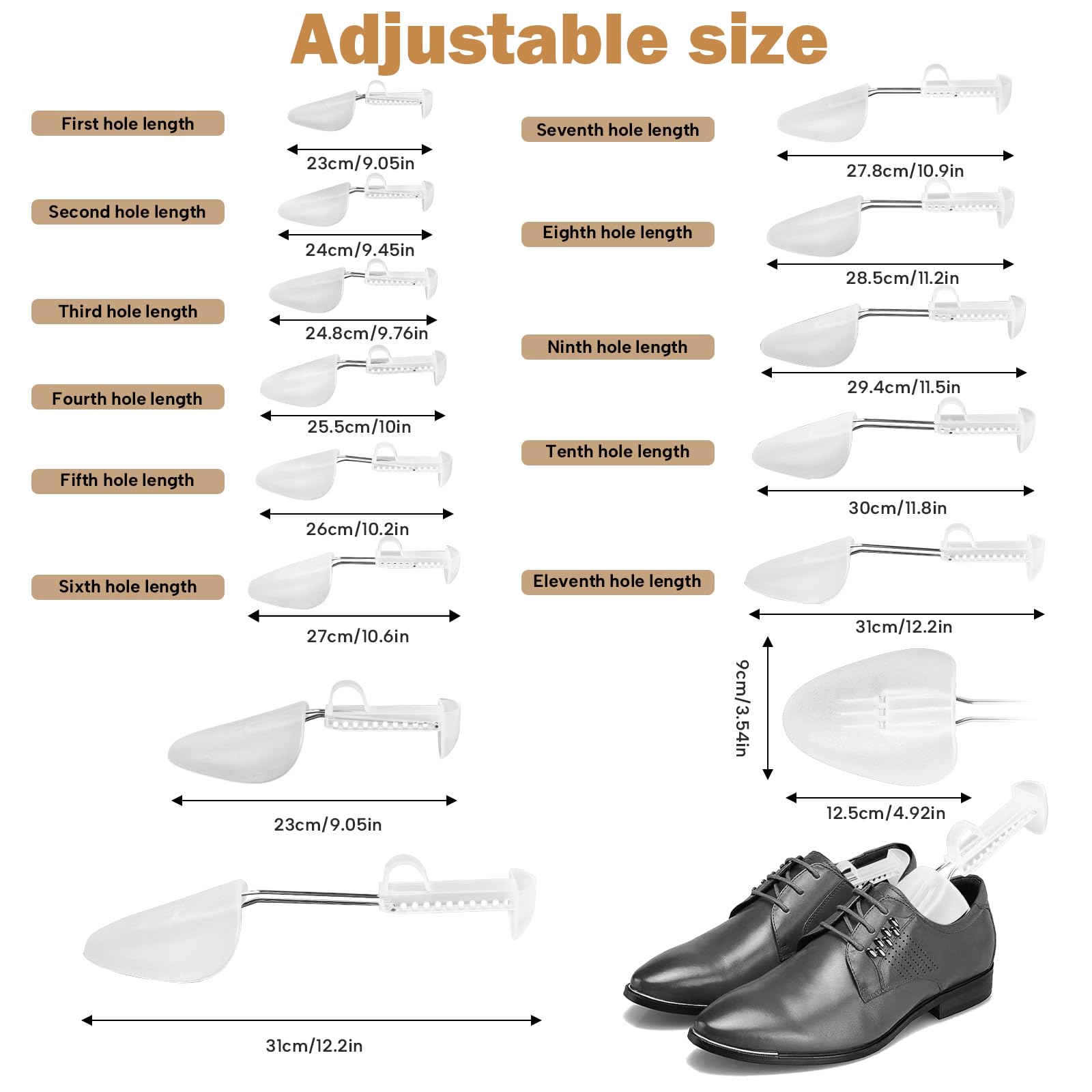 Árbol de zapatos para hombre, estirador de zapatos, longitud ajustable, soporte en forma de zapato, Blanco 4 pares, for Men's Shoes Size 5.5-11