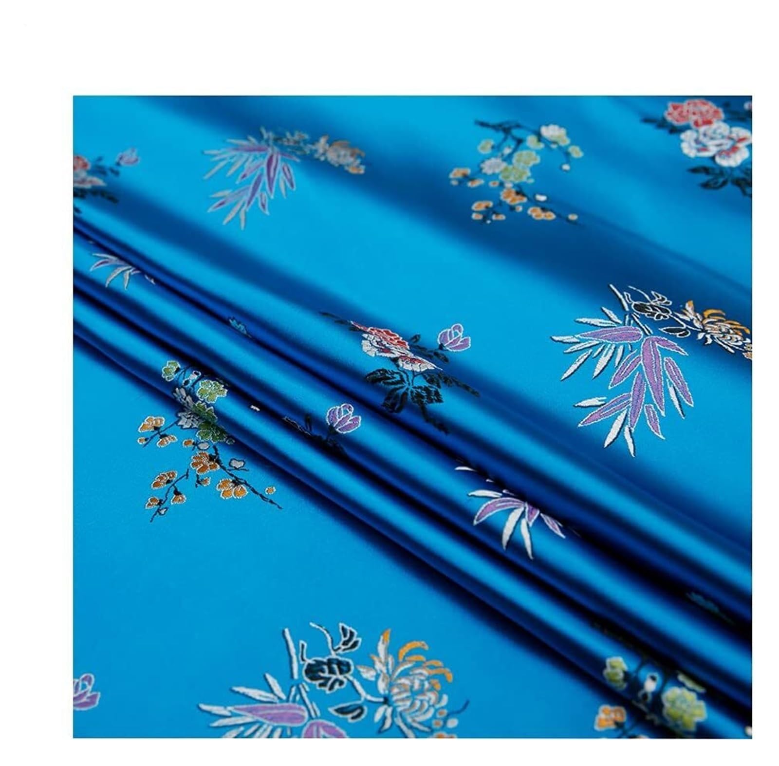 Elegancka tkanina brokatowa, tkanina brokatowa w kwiaty do robótek ręcznych - materiał satynowy na sukienkę i torbę DIY - 75 cm x 50 cm(Lake Blue)