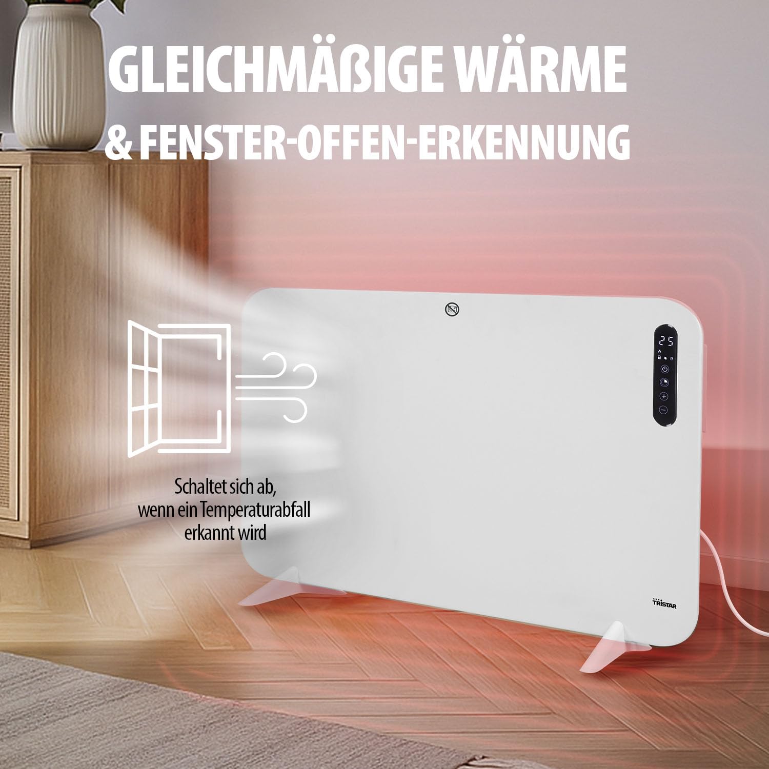 Tristar Infrarot-Heizpaneel 400W – Einstellbarer Thermostat – 24h Timer – ECO-Modus – LED-Display – Fernbedienung – Wand- oder Standmontage – Kindersicherung – IP44 – KA-5092