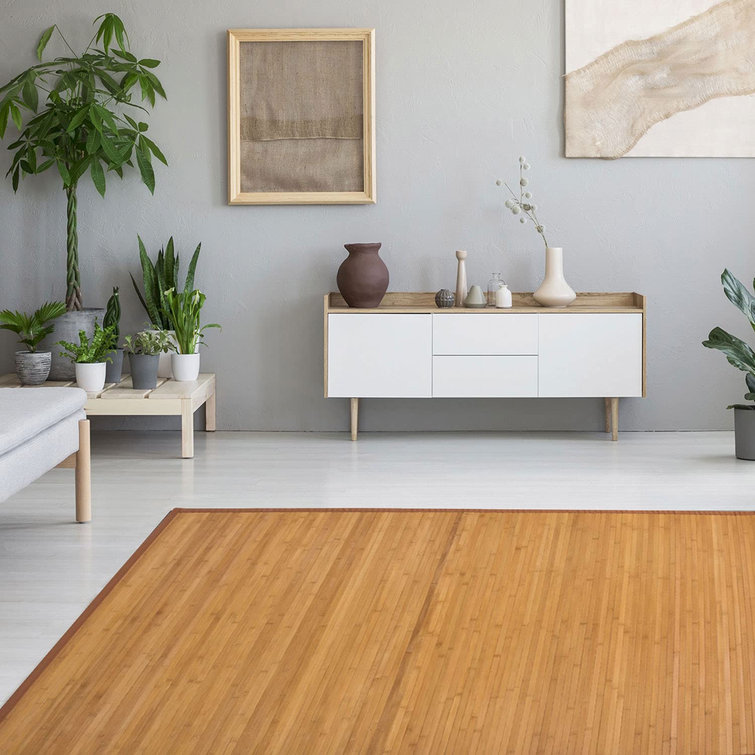 Homestyle4u Tapis Tapis en Bambou, Marron, Simple