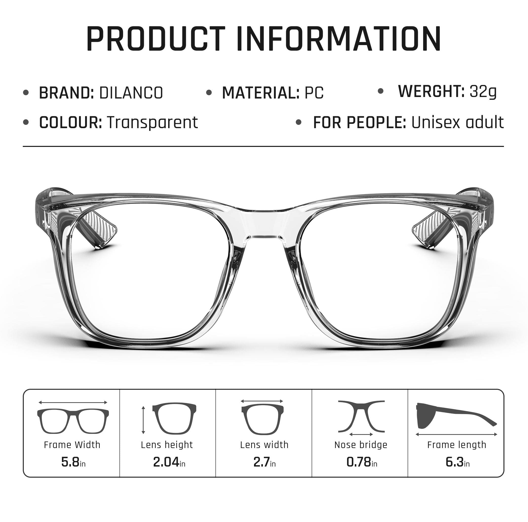 DILANCO Gafas de seguridad transparentes con protectores laterales para mujeres y hombres, resistentes a la niebla y a los arañazos, protección UV completa