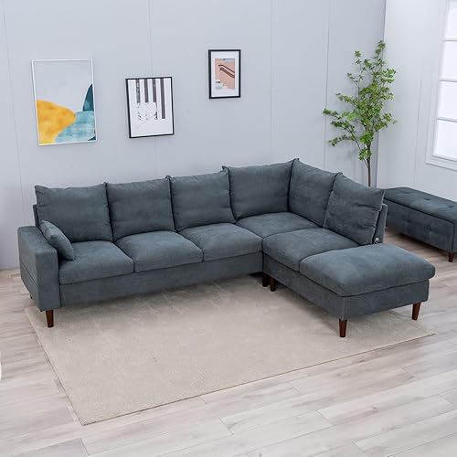 Miniatura 8 de Panana Sofá esquinero en forma de L con puerto USB de carga para juego modular de apartamentos gris esquina de 3 plazas con tumbona