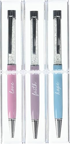 Christian Brands Bolígrafo de tinta  Juego de 3 bolígrafos inspiradores de cristal rosa, morado y azul, 9 unidades, Faith Hope Love