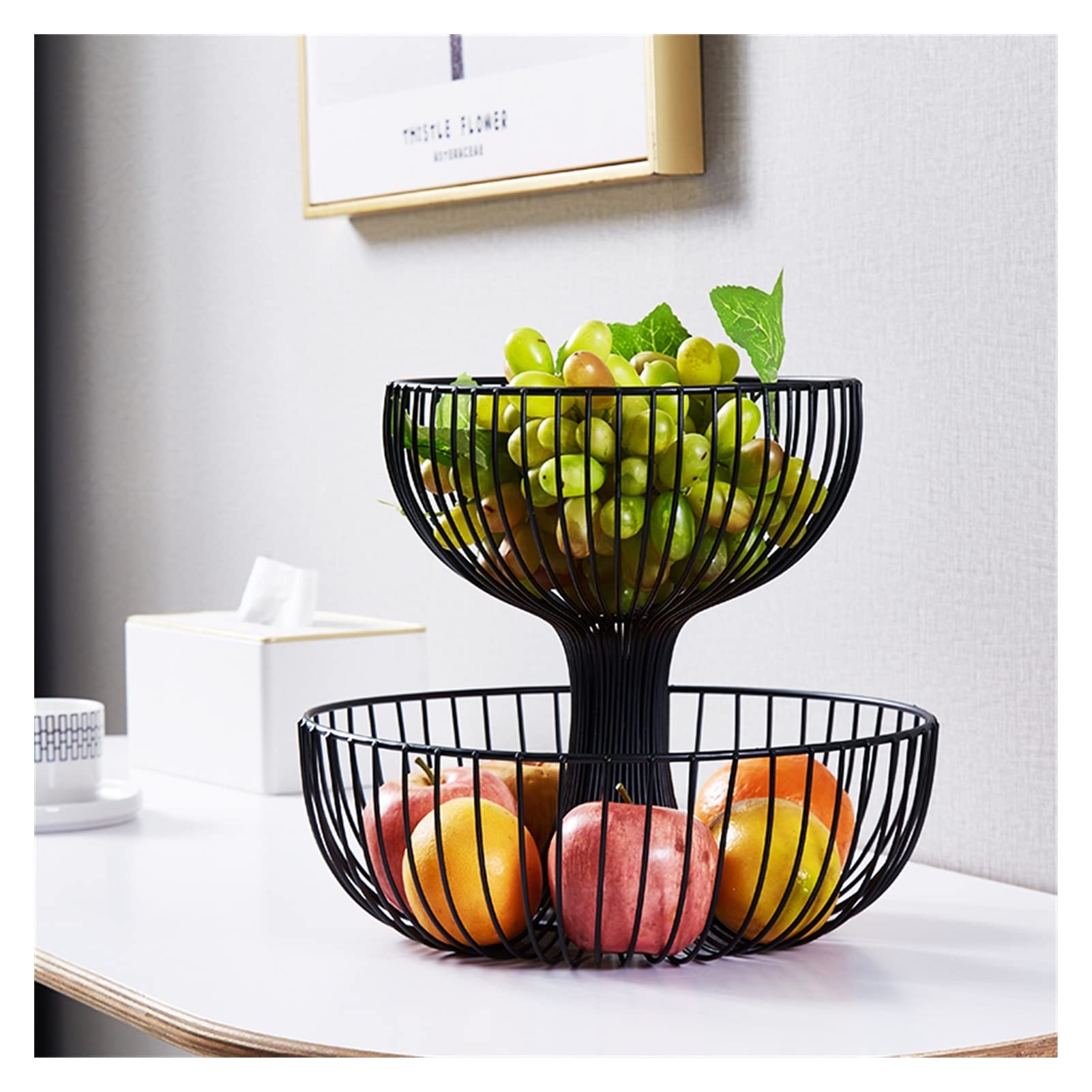 Cesta de frutas para encimera de cocina: estante de doble capa y organizador de mesa