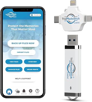 ThePhotoStick Omni 32GB + Protective Case | Secure Photo & Video Backup and Transfer | Digital File Organization | USB & Multiport Connection for Phones, Tablets and Computers | Water Resistant Case
