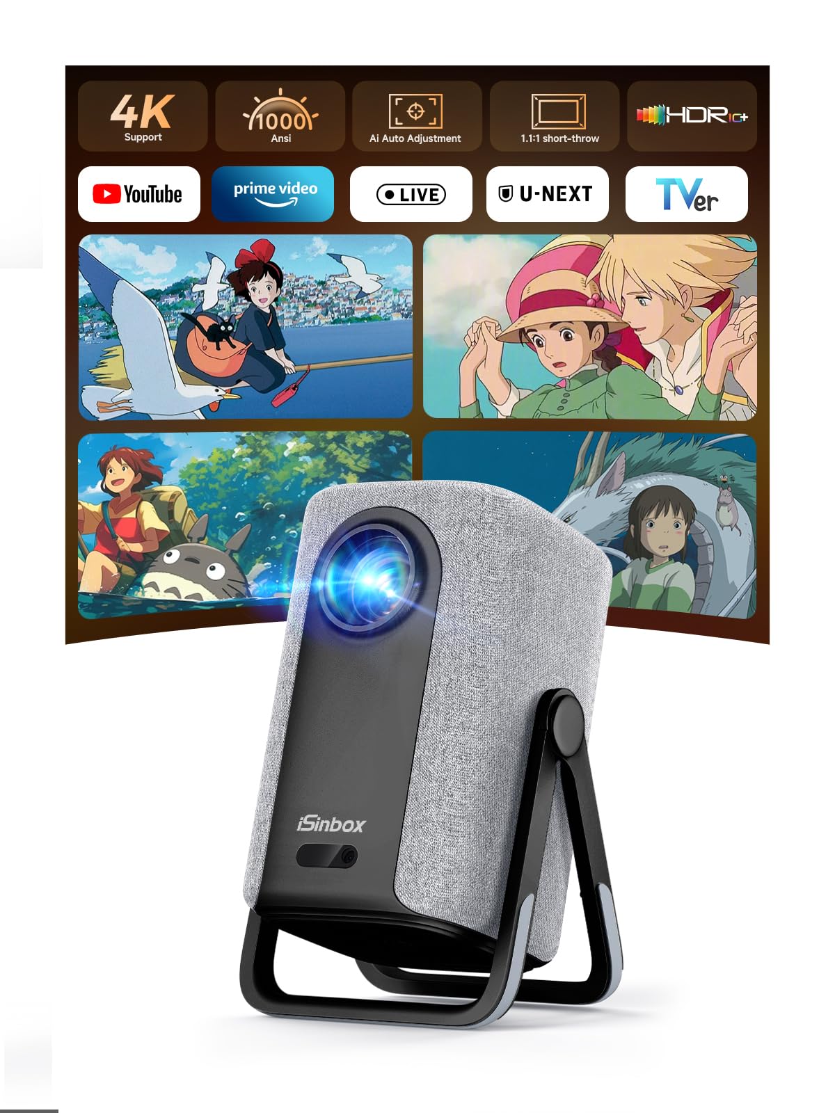 Amazon | 【360°回転・1.1:1短焦点】iSinbox プロジェクター 家庭用