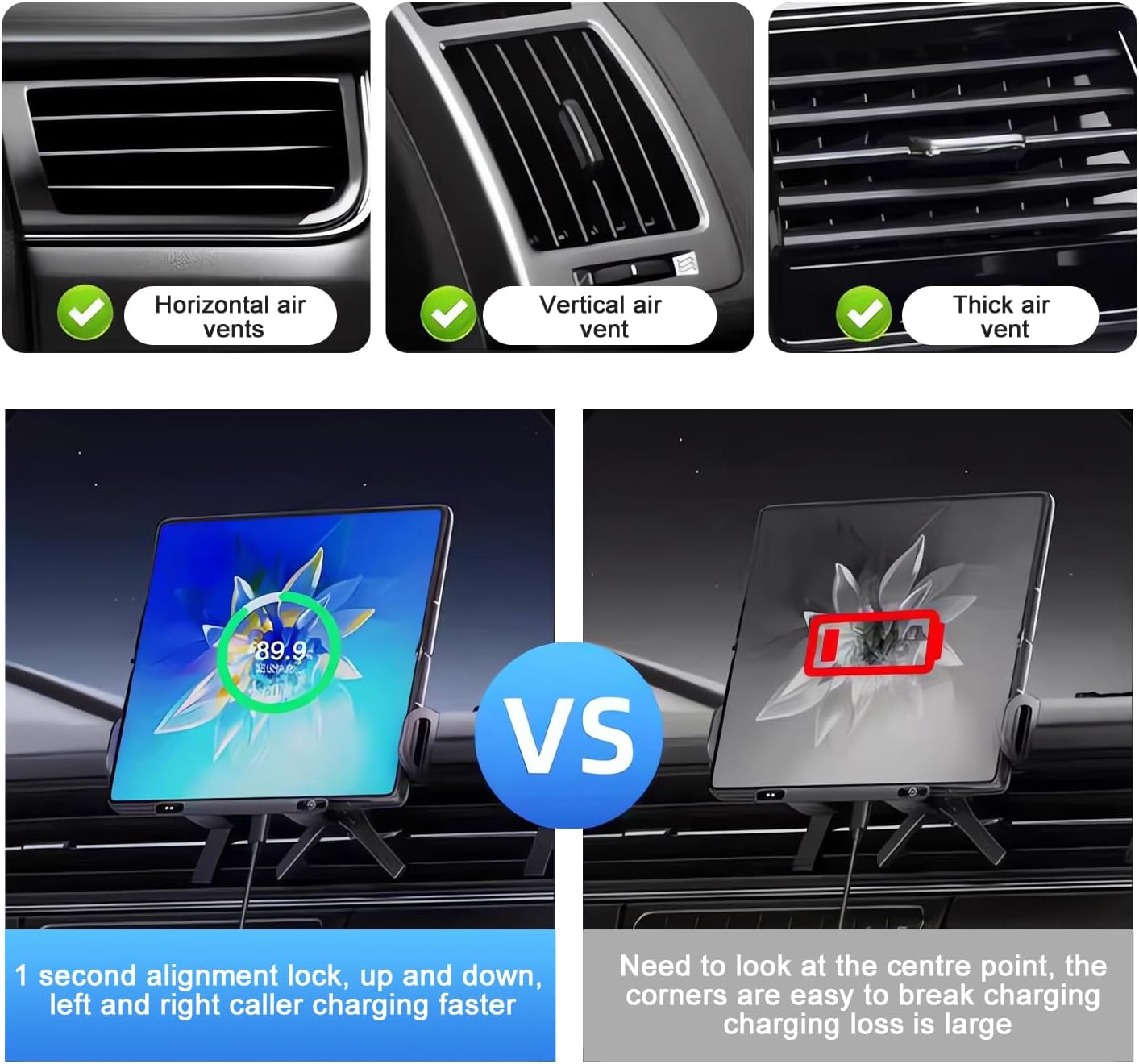 High Intelligent Mobile Phone/Pad Holder,Wireless Car Charger Fast Charging Phone Holder, 2 in 1 Auto Rotating Phone Holder,Compatible with Foldable Phones. (Black)