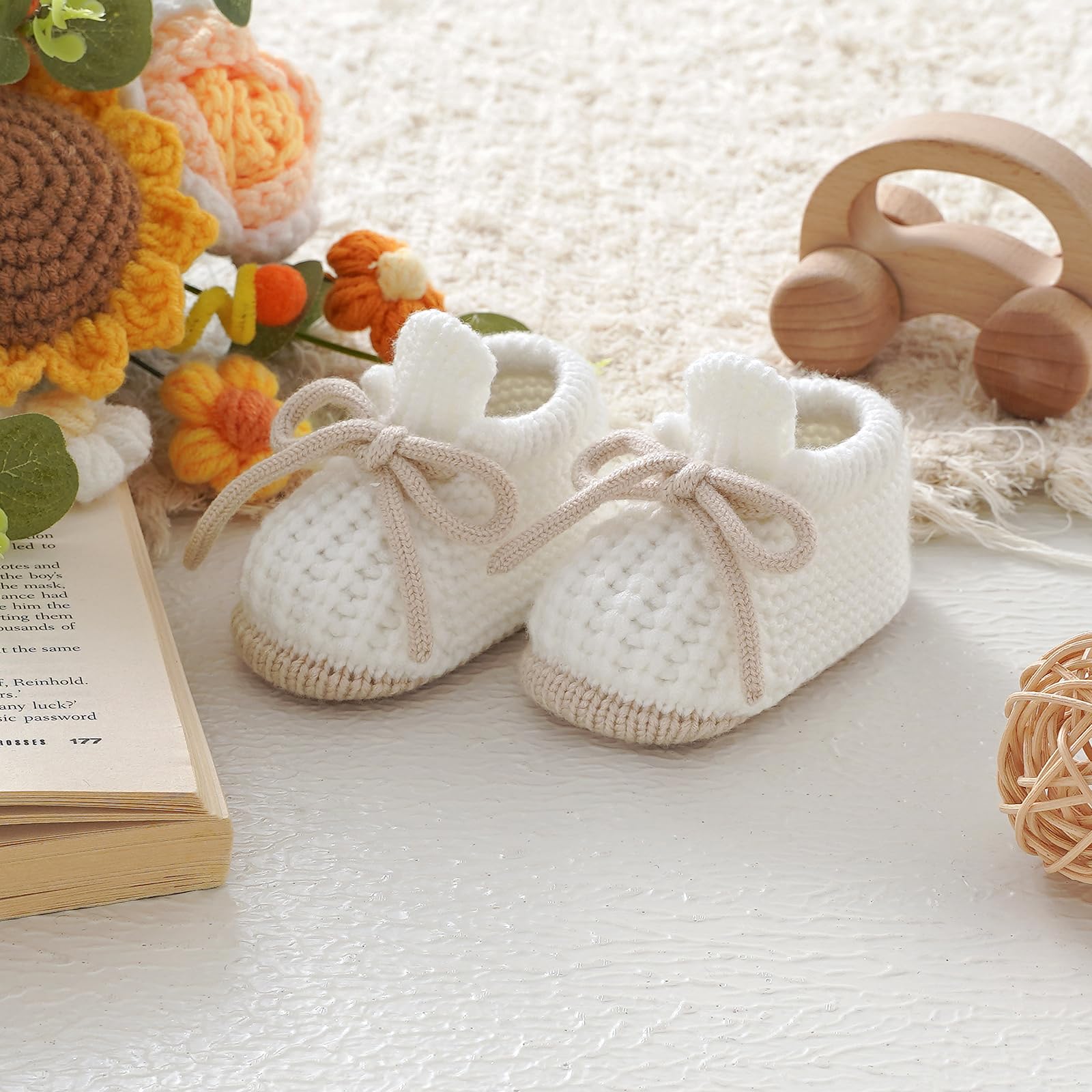 LAWKUL Baby Booties Knit Newborn Shoes Cozy First Walkers Infant Toddler Boots for Boy Girls 0-3 Months — view 3