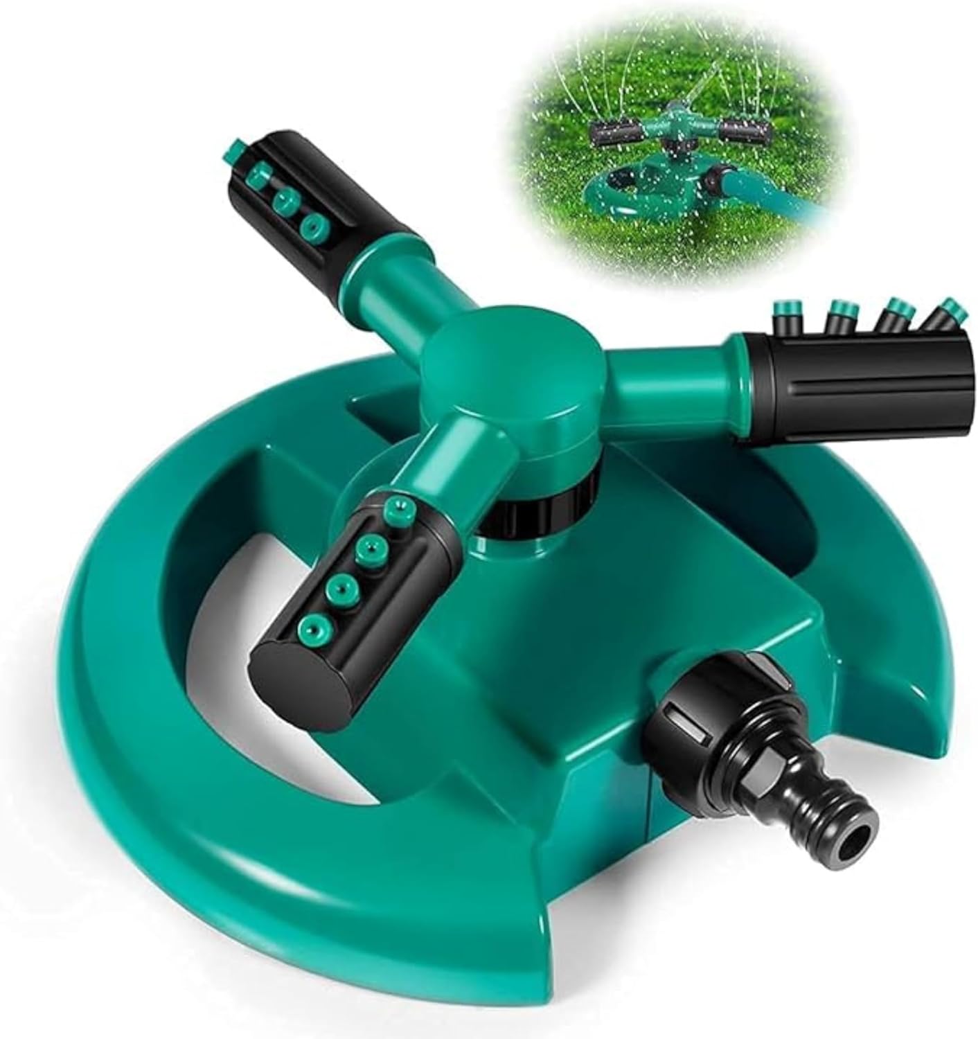 360° Rotating Lawn Water Sprinkler - Automatic Adjustable 3-Arm Garden Sprinkler for Large Area Coverage, Plant Irrigation, Yard Water Sprayer for Kids Playing (Green, Pack of 1)