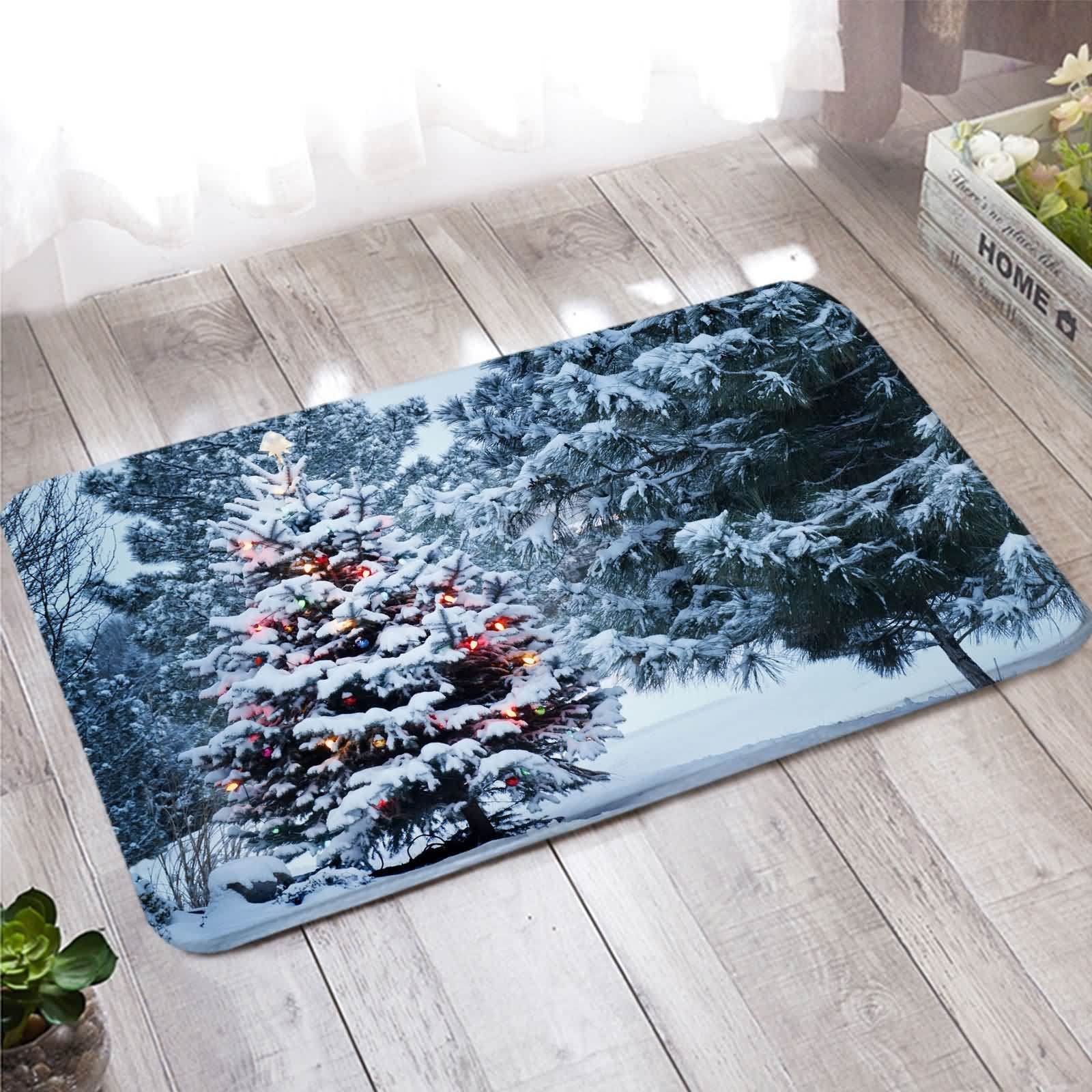 Tapis D Entree Interieur XXL Blanc avec motif sapin de Noel 60X180cm pour salon