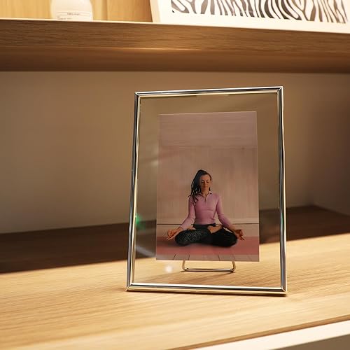 Miniatura 5 de Marco flotante plateado (6 x 8 pulgadas, vertical) con estilo "corazón", para tamaños de imagen (5 x 7, 4 x 6, 3 x 5), estante de mesa, marco de