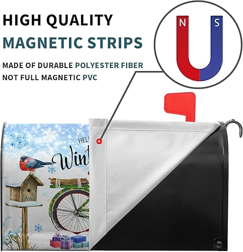 Miniatura 4 de Funda magnética para buzón de pájaros cardenales de invierno, tamaño estándar, 21 x 18 pulgadas, diseño de pájaro rojo de invierno, para buzón de