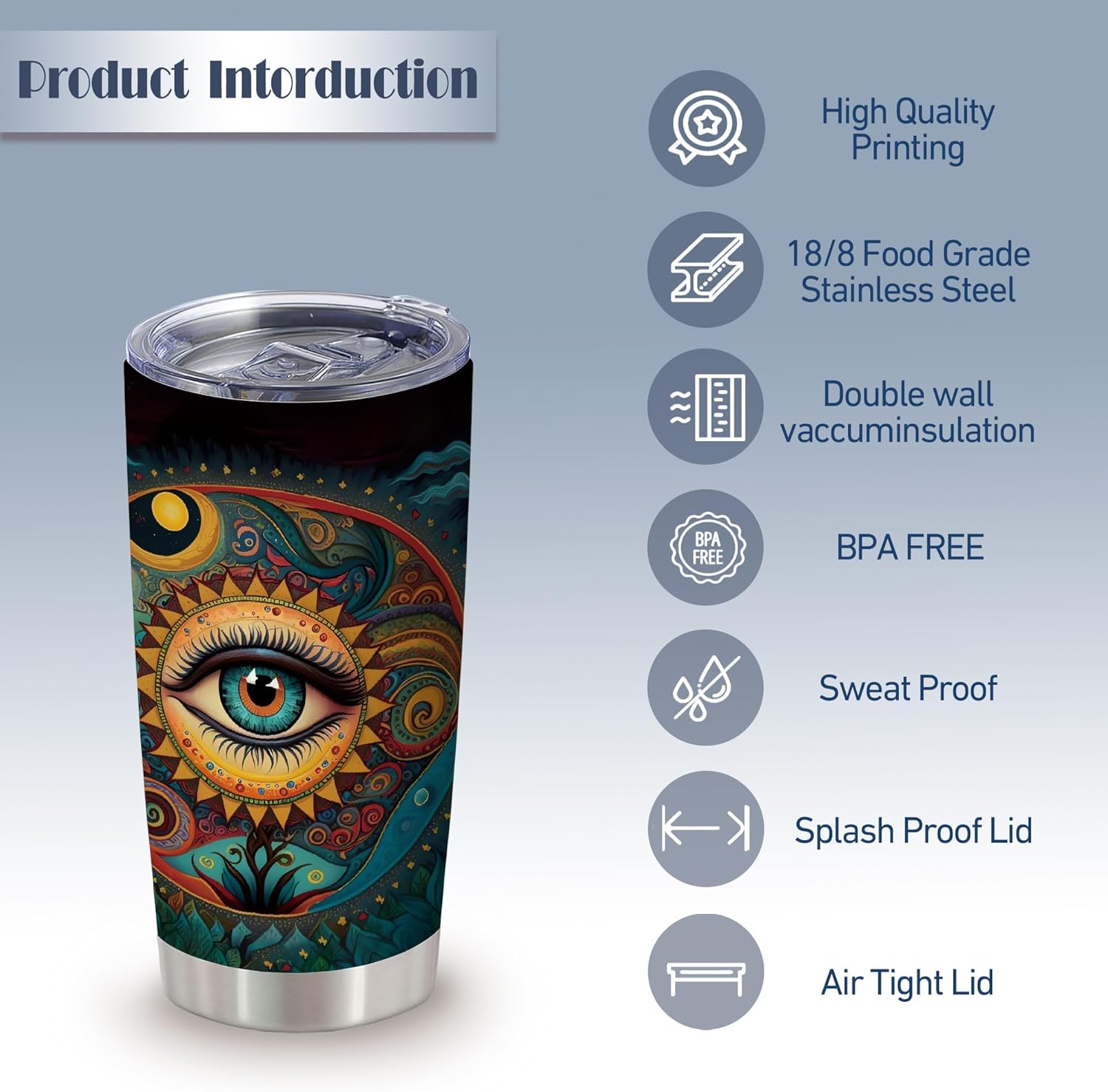 ATHAND Evil Eye Decor,20 Oz Insulated Stainless Steel Iced Coffee Tumbler with Lid,Funny Travel Coffee Mug Cup Water Bottle,Birthday Party Gifts For Women,Men,Friends,Girl,Wife,1 Pcs - Image 2