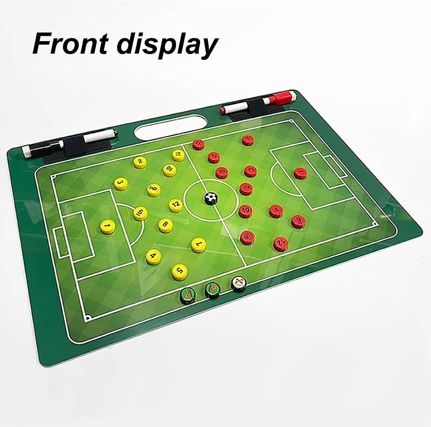Football Coaching Board, Football Magnetic Tactic Board, Equipped with A Pen and Magnetic Chess Pieces, Portable Handle, Double-Sided Use, for Teaching