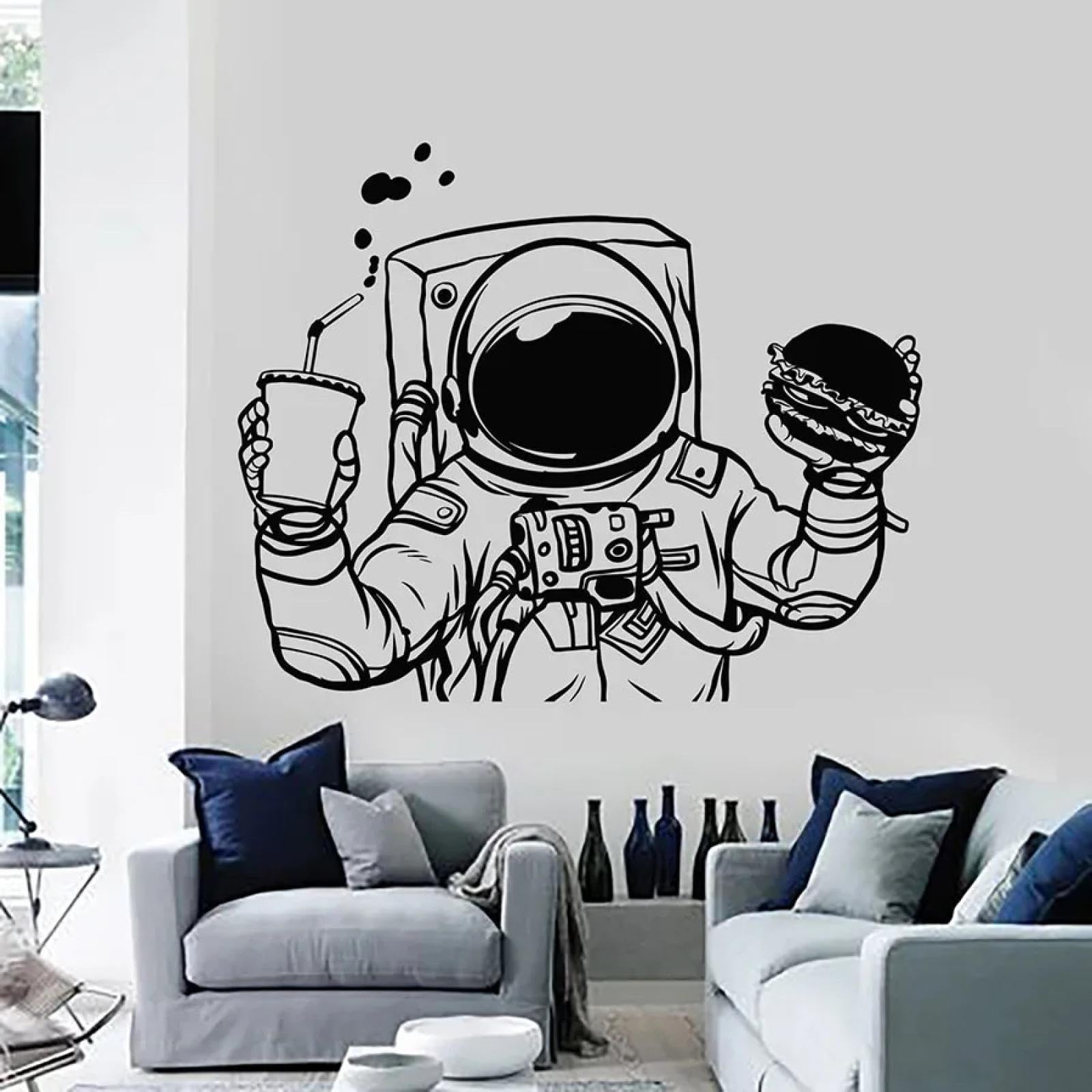 YOUOUSI Astronaut Space Burger Drink Fast Food Astronaut Wall Vinyl Sticker Children Boy Bedroom Nursery