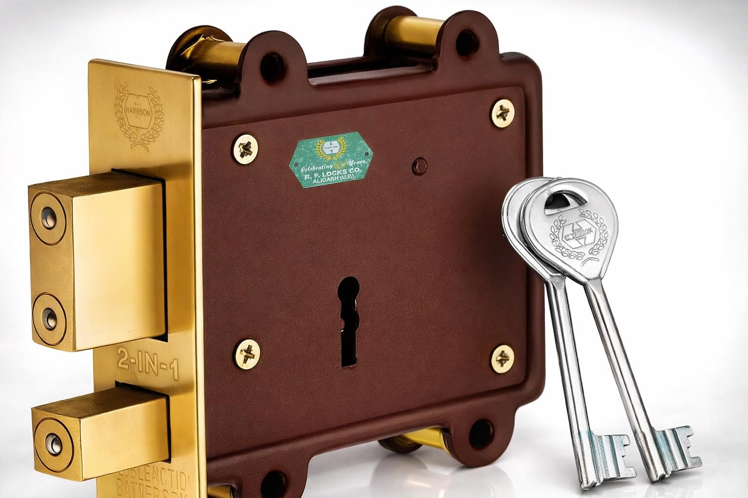 Harrison H-0238 Iron Latch Lock 2T Godown Lock Set (Silver)