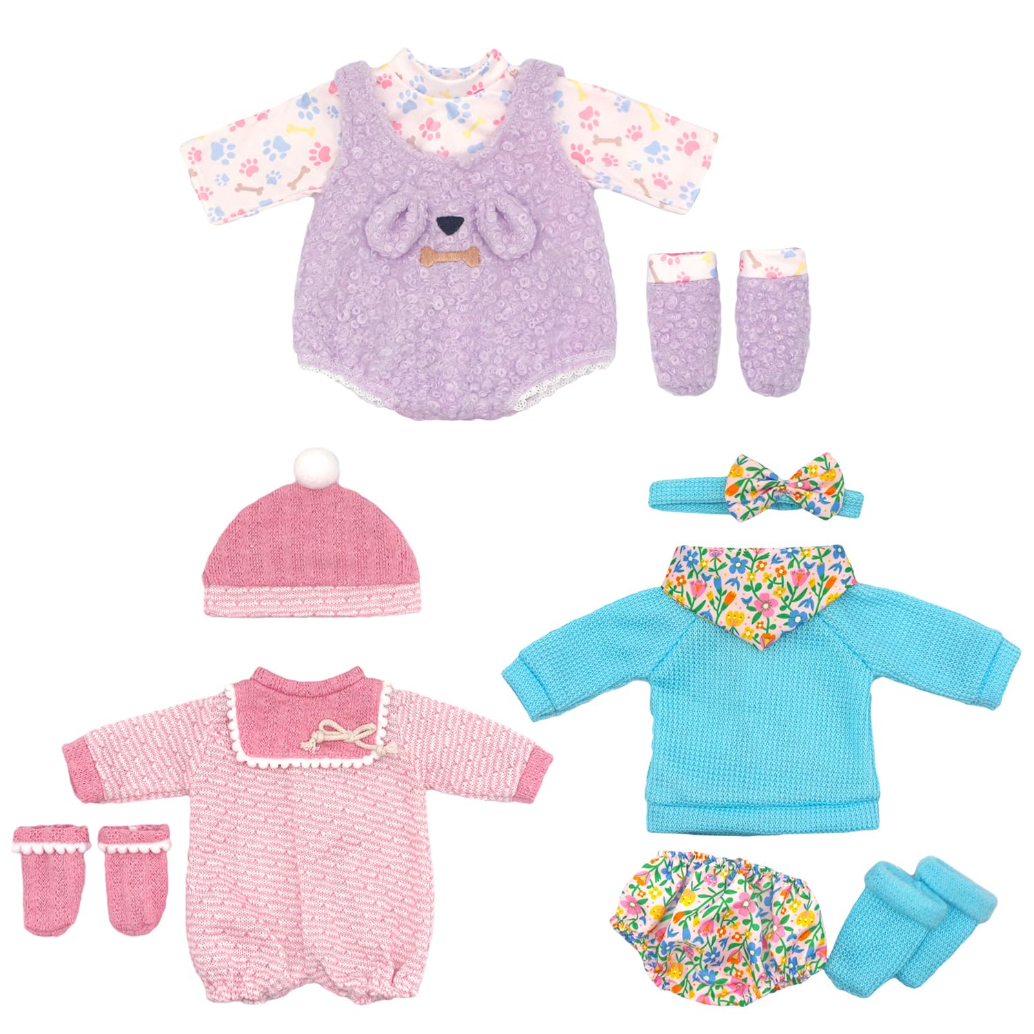 Lot 10 Vêtements Poupée 35-45 Cm – Pyjama, Top, Chapeau, Chaussettes, Écharpe – Cadeau Fille, Velcro Facile (Poupée Non Incluse)