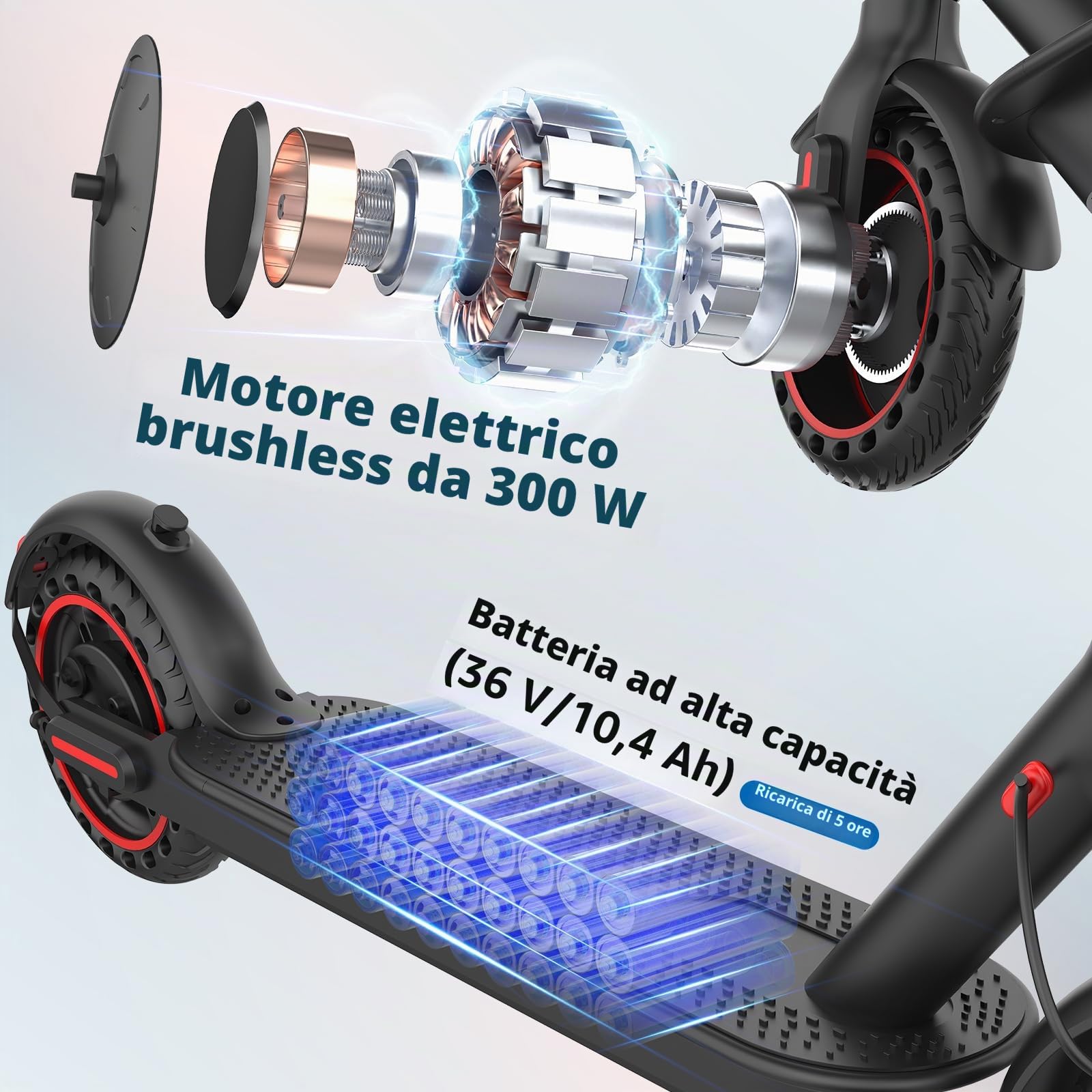 Monopattino elettrico Monopattino elettrico pieghevole con velocità massima di 20 km/h e autonomia fino a 30 km, doppio sistema frenante, display LED e impostazioni tramite app