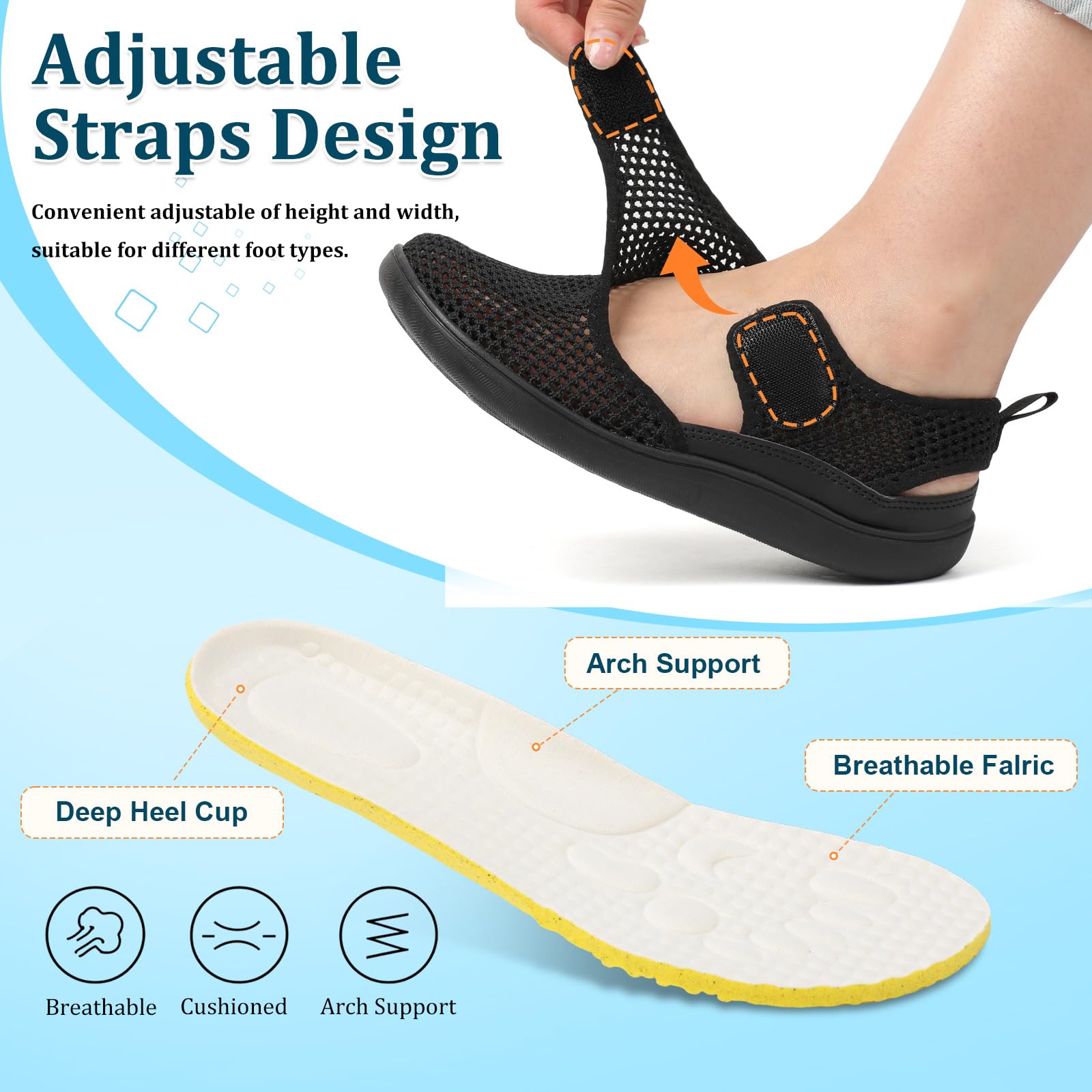 JOINFREE Womens Mesh Walking Sandals Closed Toe Breathable Air Knit Summer Shoes Adjustable Wide Toe Box Zero Drop Barefoot Sneakers for Beach Travel Camping Daily Wear Non-Slip — view 4