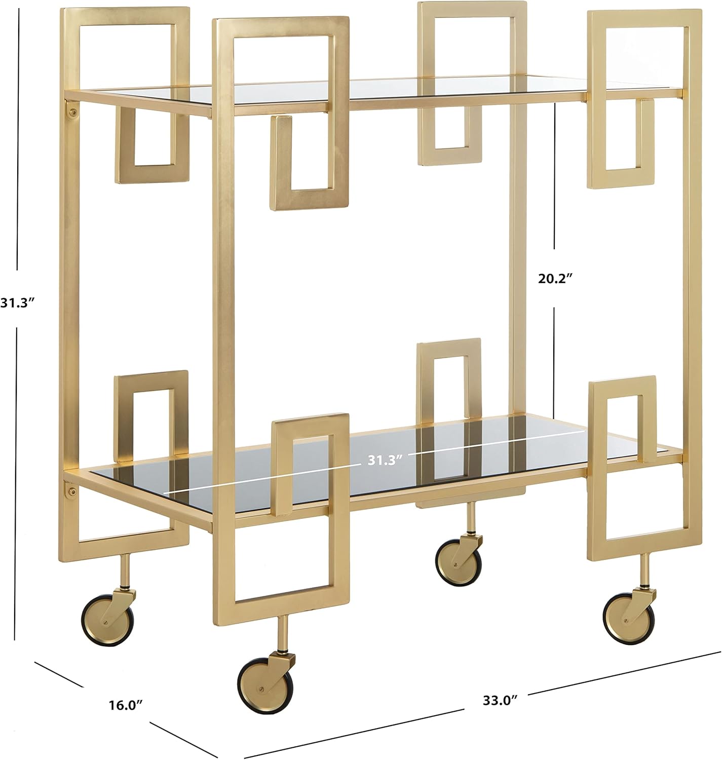 Safavieh Eliza Bar Cart, Brass and Black Glass