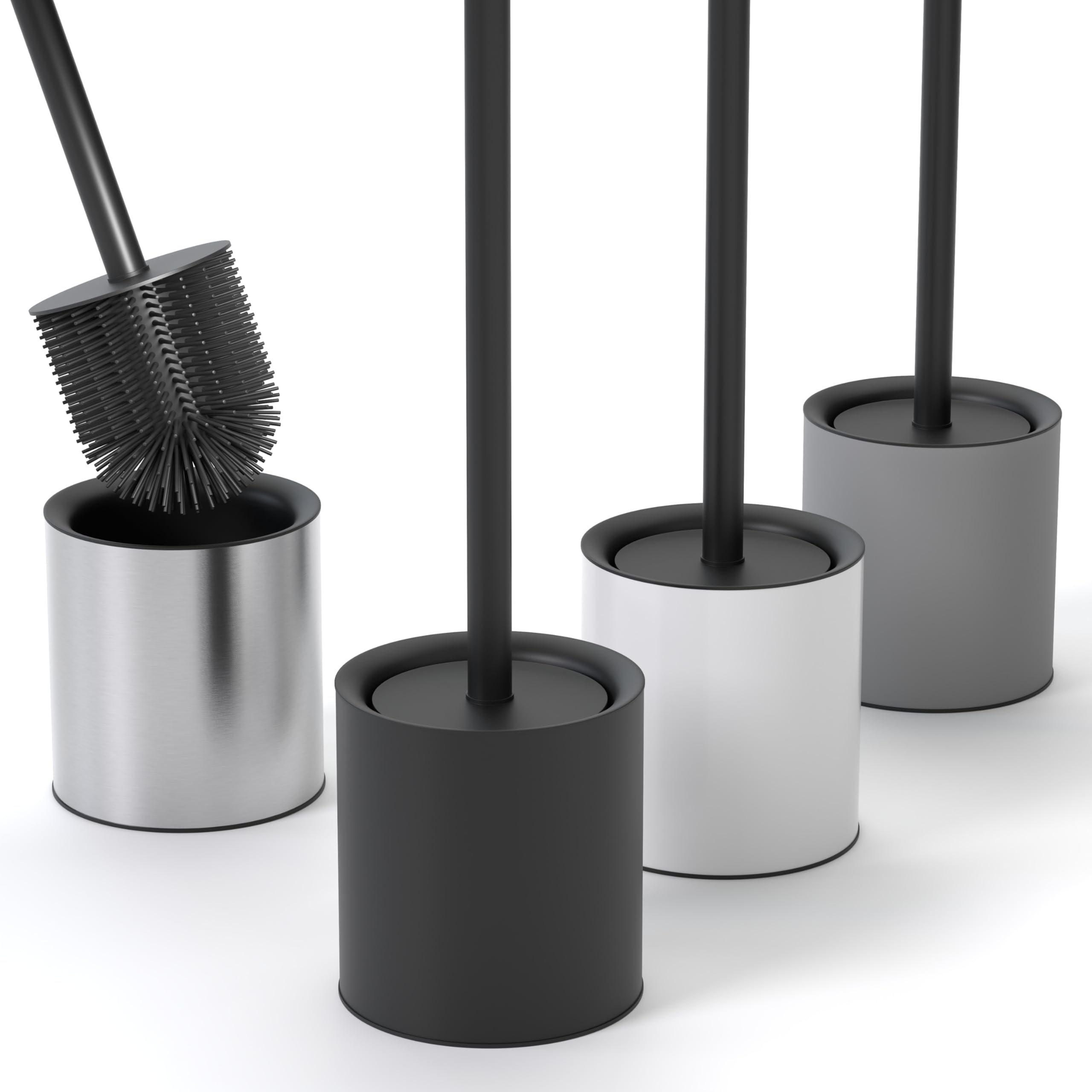 SAVEGA Silicone Toilet Brush Black with Holder, Discreet Stainless Steel Toilet Brush with Protective Lid