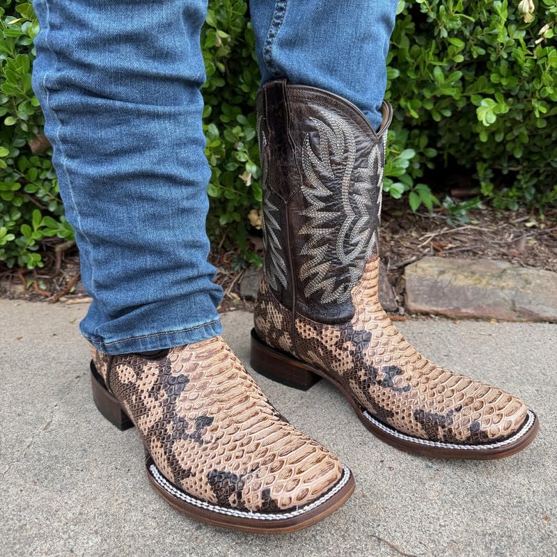 Image of Men's Alex Exotic Caiman Python Western Cowboy Boots Square Toe Pull On Tall Shaft bota de vaquero para hombre
