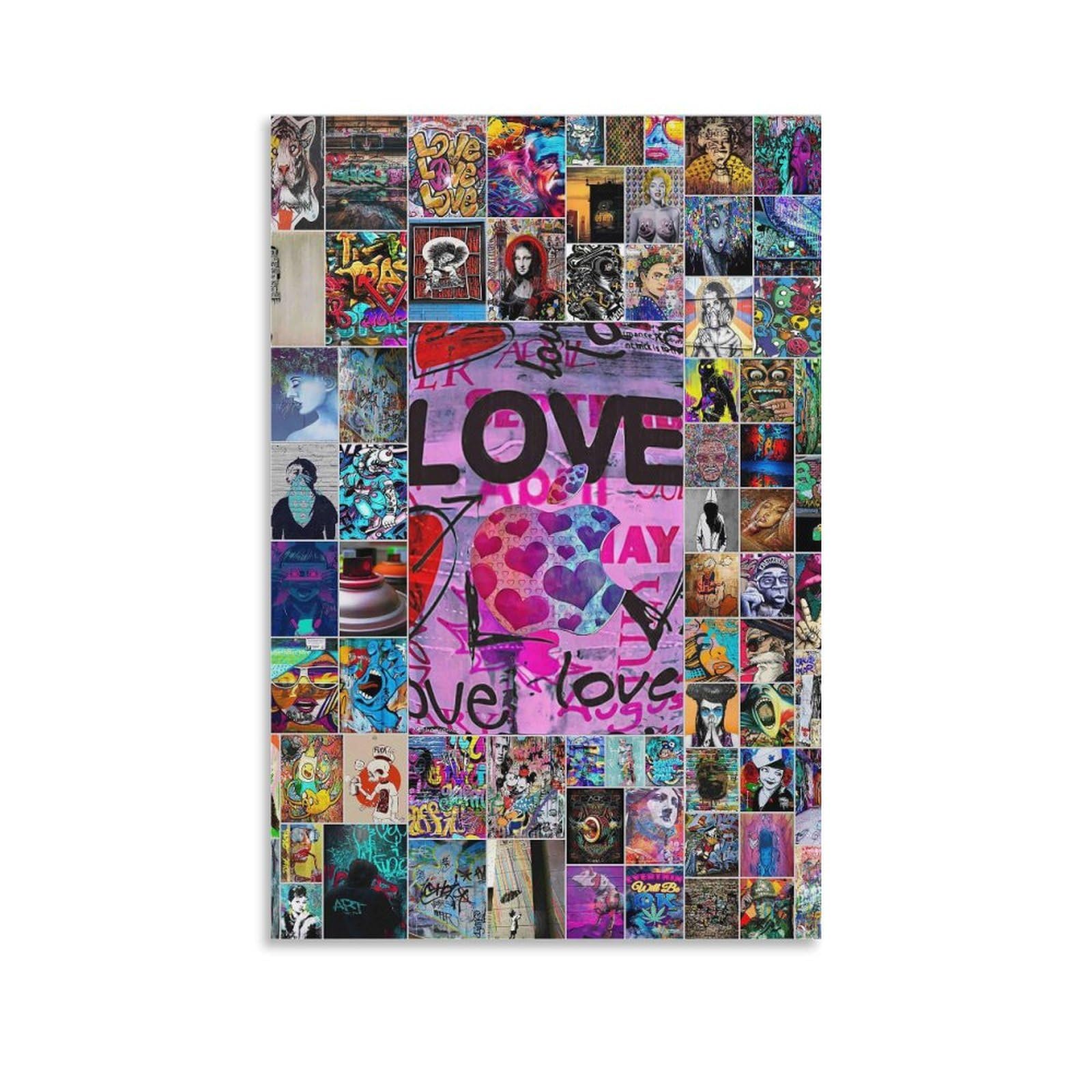 Paint by Numbers for Adults Children, Street Art Collage Linen Canvas Acrylic DIY Number Painting Kits Wall Art Decor Gifts (Without Frame) 40x50cm