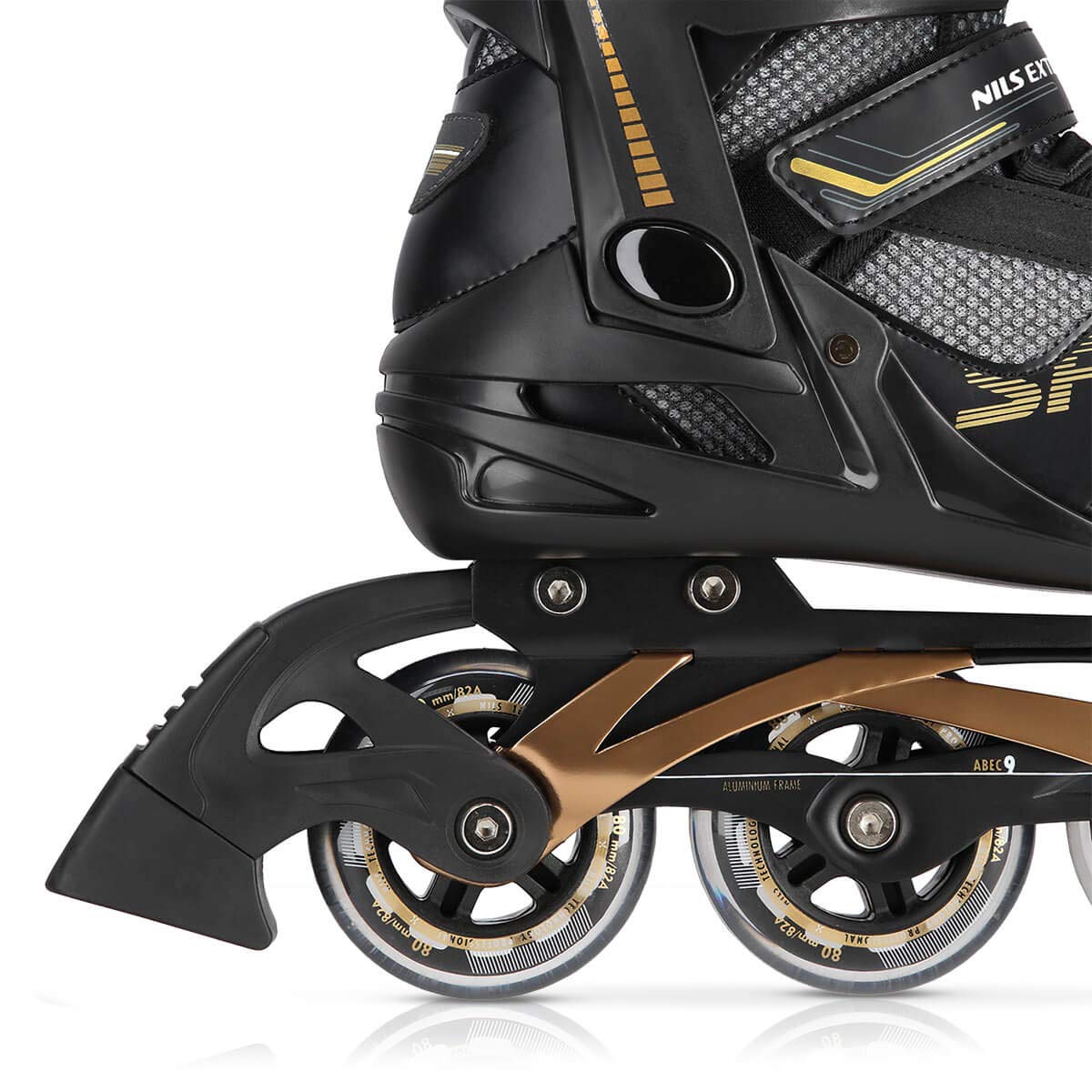 Nils Extreme Inliner für Herren und Damen - Inline Skates - ABEC9 Chrome Kugellager – Rollerblades Erwachsene - 82A Rollen - Rollerskates 43 - Schwarz und Gold - NA2150