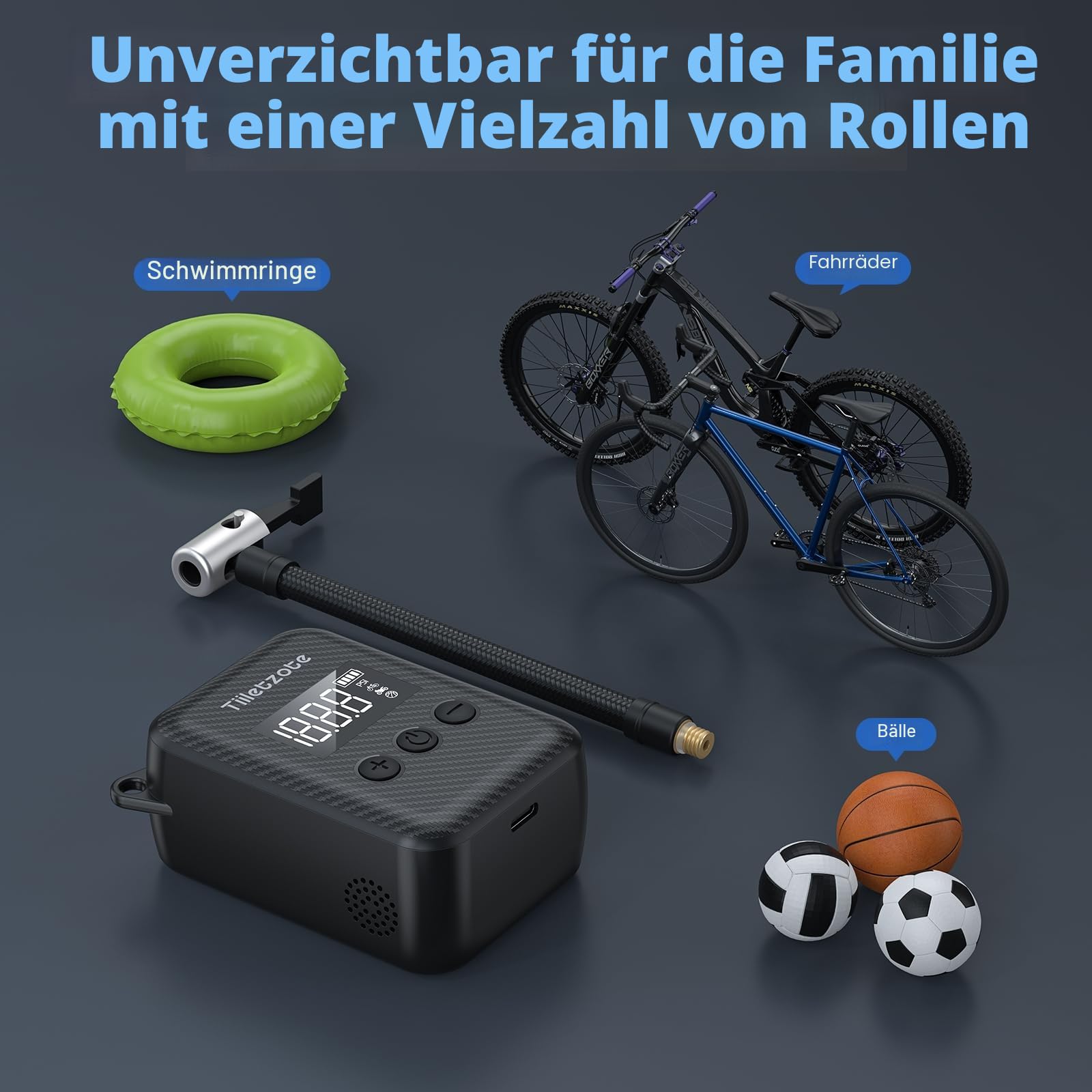 Fahrradpumpe, 130 PSI Mini-Fahrrad-Reifenpumpe mit Messgerät, passend für Presta-Ventil und Schrader, tragbare elektrische Luftpumpe, Luftkompressor, automatische Abschaltung, kleine