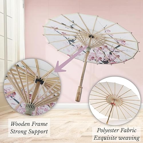 Miniatura 3 de Paraguas de papel, paraguas de papel aceitado hecho a mano de 21.7 pulgadas, sombrilla de papel clásico de arte, paraguas chino japonés con flor de