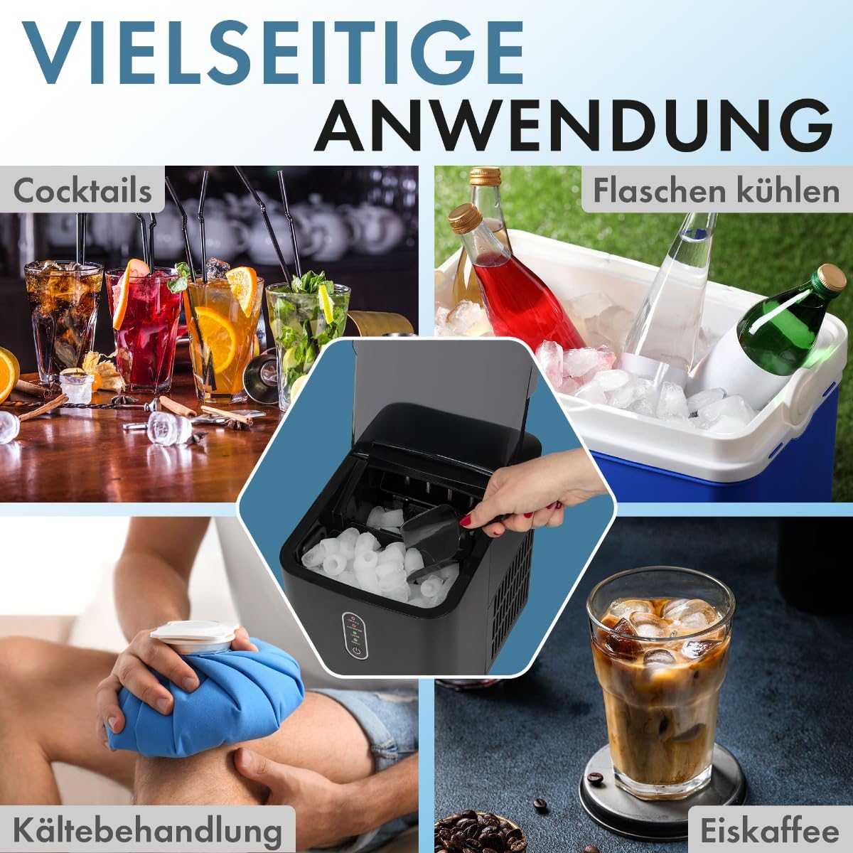 Clatronic® Eiswürfelmaschine schnelle Produktion - Eiswürfel in 10 Minuten | bis zu 10kg Eis in 24 Std. | Eiswürfel Maschine mit 2 Eiswürfelgrößen & 1,1L Wassertank | inkl. Eis-Schaufel | EWB 3798