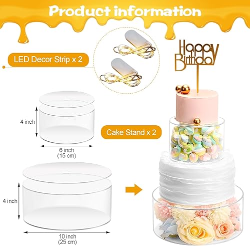 Miniatura 2 de Choowin 2 soportes acrílicos para tartas con tapa, soporte flotante transparente para tartas, soporte redondo para tartas, soporte redondo para