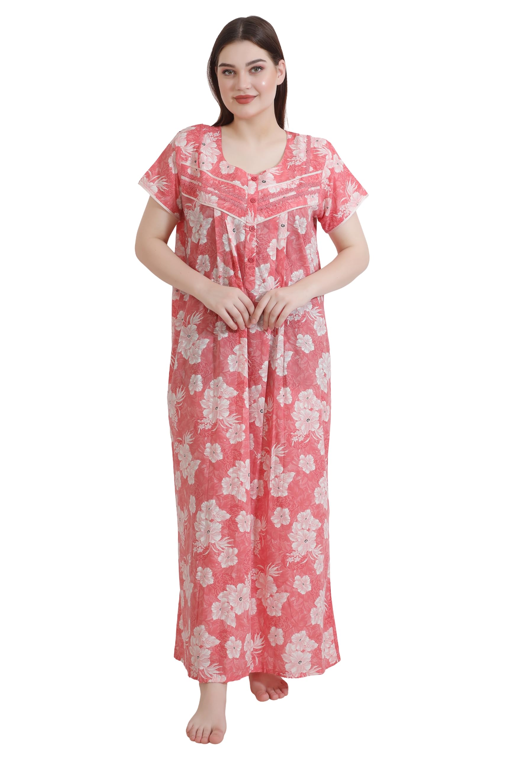 glamoras Bizzy Lizzy Cotton Nighty Gown with Side Pocket for Women | Regular, Printed & Full Length Maxi Night Gown | Night Wear Nighties for Women | Size: M-2XL-picture-12
