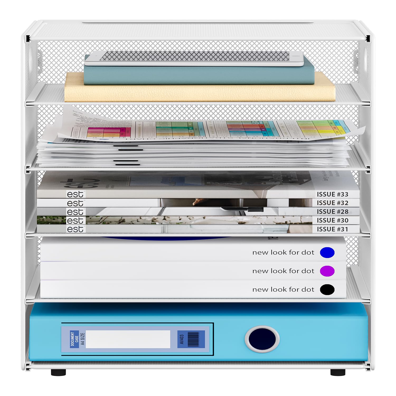 5 Niveles Bandeja Archivador A4 Optimiza Espacio, Organizador Papel Escritorio Mantiene Limpieza, Clasificador Correo para Oficina y Hogar, Metal, Blanco