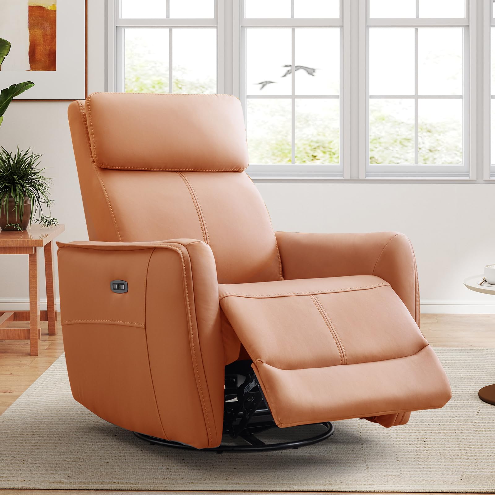 ANJ Power Rocker Recliner Chair with USB Port, Electric 270° Swivel Glider Recliners for Nursery, FSC Certified Upholstered Leathaire Rocking Reclining Sofa for Living Room, Bedroom, Orange